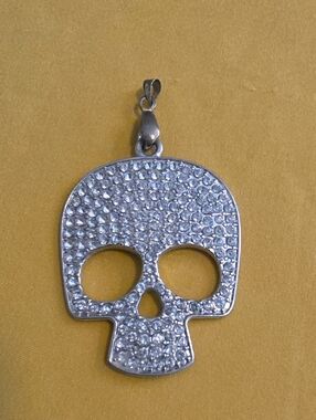 Crystal Pave Silver Tone Skull Pendant -  Encrusted With Clear Crystals